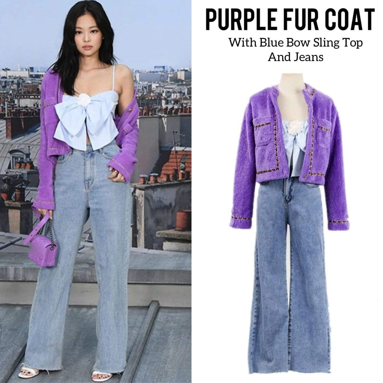 BLACKPINK Jennie Purple Fur Coat with ...